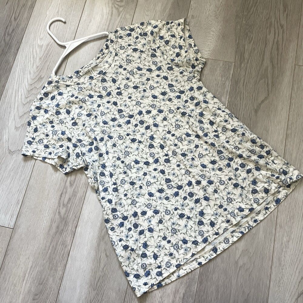 Rag & Bone Tshirt cotton floral short sleeve womens White blue (medium) all over